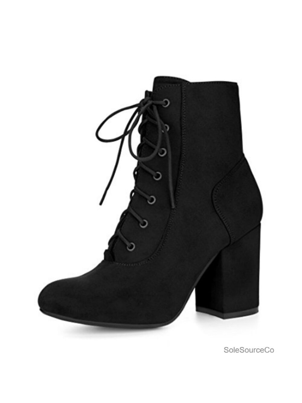 Faux Suede Chunky Heel Ankle Booties Lace Up Zip Fall Winter